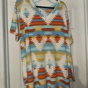 Sew In Love Multicolor Aztec V-Neck Top